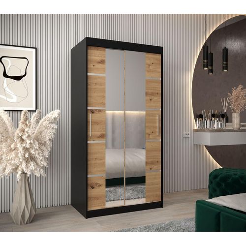 Spiegelschrank VIVIEN – Breite 100 cm, Schwarz / Eiche Artisan