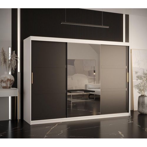 Kleiderschrank RAISA 2 – Breite 250 cm, weiß / schwarz