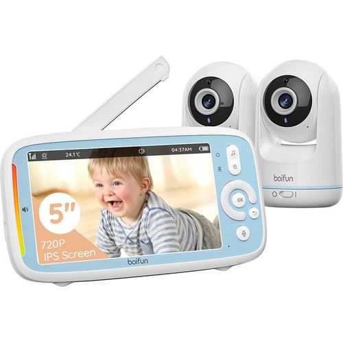 Babyphone mit 5,0-Zoll-Bildschirm, wiederaufladbarer 3050-mAh-Akku, 3 Zoom, Geräuscherkennung, VOX, Nachtsicht, ohne WLAN, zwei Kameras