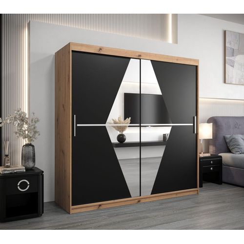 Kleiderschrank LAURA – Breite 200 cm, Eiche artisan / schwarz