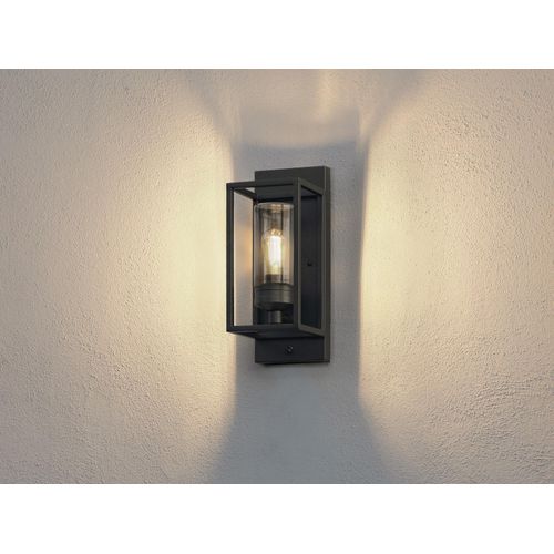 LED Außenwandleuchte mit Dämmerungssensor, Wandlaterne Hauswand Schwarz H: 40cm