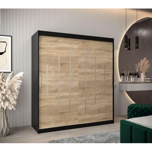Kleiderschrank EMA – Breite 180 cm, schwarz / Eiche sonoma