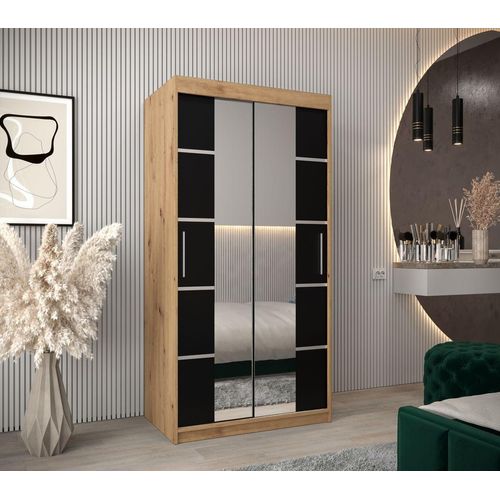 Schrank mit Spiegeln VIVIEN – Breite 100 cm, Eiche Artisan / Schwarz