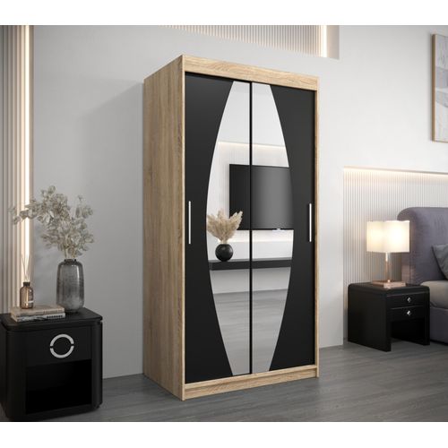 Kleiderschrank mit Spiegeln TAMARA – Breite 100 cm, Eiche sonoma / schwarz