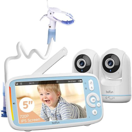 Babyphone 5,0-Zoll, 3 Zoom, Geräuscherkennung, VOX, Nachtsicht, zwei Kameras, Ständer, Zwei-Wege-Sprache, Temperatur- und Luftfeuchtigkeitserkennung