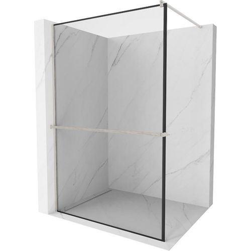 Mexen Kioto+ Duschwand mit Wandregal 140 x 200 cm, schwarzes Muster, gebürstetes Nickel - 800-140-121-97-70