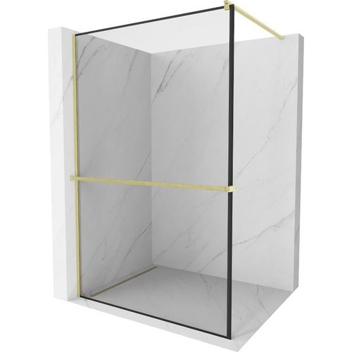 Mexen Kioto+ Duschwand mit Wandregal 90 x 200 cm, schwarzes Muster, gebürstetes Gold - 800-090-121-55-70