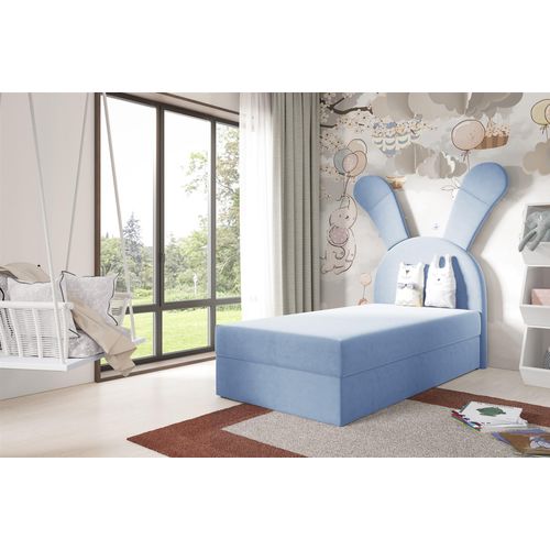 Kinderbett Polsterbett Bett MATILDA 100x200cm in Stoff Magic Velvet Hellblau