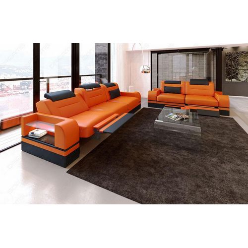 Couchgarnitur Parma 3er und 2er Kunst-Echtleder Mix