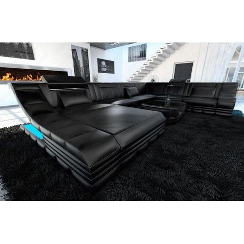 Wohnlandschaft Turino XXL Mini mit Ottomane Kunst-Echtleder Mix