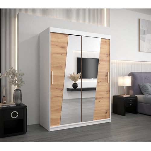 Kleiderschrank mit Spiegeln ELVIRA – Breite 150 cm, weiß / Eiche artisan