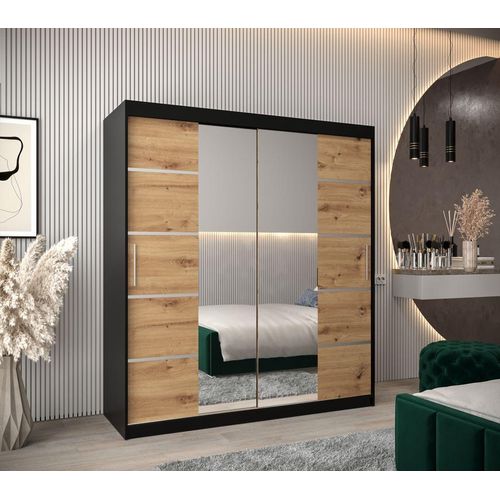 Schrank mit Spiegeln VIVIEN – Breite 180 cm, Schwarz / Eiche Artisan