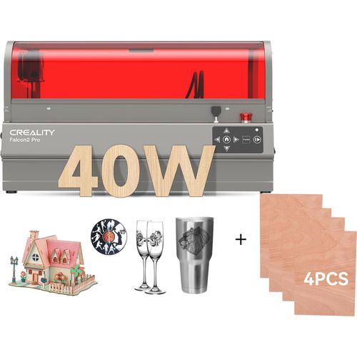Creality Falcon2 Pro 40W Lsergravur Schneidemaschine, Lser Graviermäschine mit 30L Air Assist, Kamera, 4 Stueck ausgewaehltes Sapele-Sperrholz
