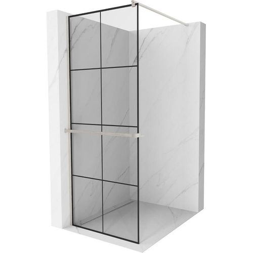 Mexen Kioto+ Duschwand mit Walk-in Regalsystem 70 x 200 cm, schwarzes Muster, gebürstetes Nickel - 800-070-121-97-77