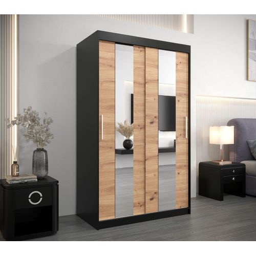 Kleiderschrank mit Spiegeln DIANA – Breite 120 cm, schwarz / Eiche artisan