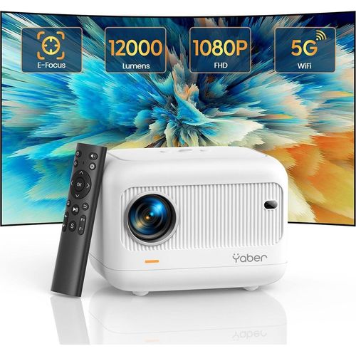 Elektrischer Fokus Mini Beamer, Video Heimkino Beamer 4K Unterstützt, 12000 Lumen Full HD 1080P 5G WiFi Bluetooth Beamer, Tragbarer LED Projektor