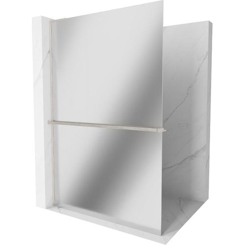 Mexen Kioto+ L Duschwand mit Abstellfläche Walk-in 70 x 200 cm, Spiegel, gebürsteter Nickel - 800-070-123-97-50