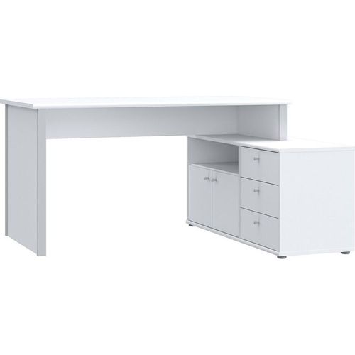 Furniture24 Schreibtisch Tempra 2 T2Kb231L-C734 Weiß Eckschreibtisch Mit Kommode