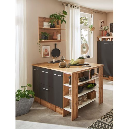 Küche Kücheninsel Hilde 150 cm mit Hängeregal Grau Respekta
