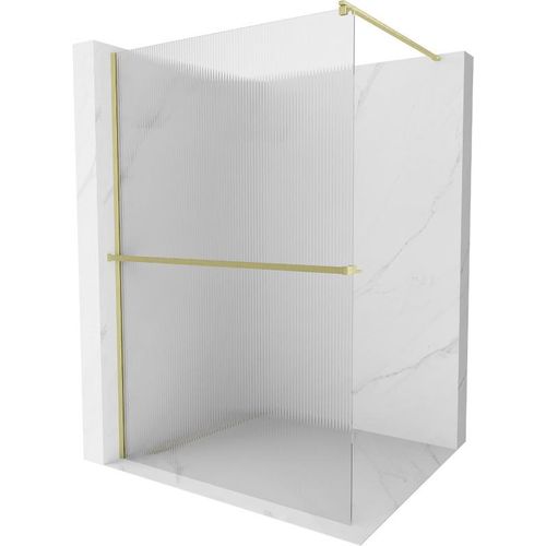 Mexen Kioto+ Duschwand mit Walk-in Regalsystem 110 x 200 cm, klar, gebürstetes Gold - 800-110-121-55-09