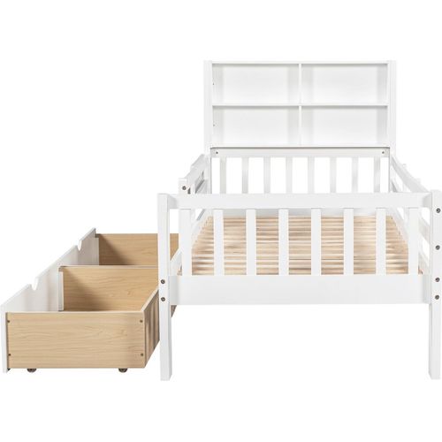 Kinderbett, Kinderbett mit Mehrfunktionen, mit Schubladen und Tafel, ohne Matratze,weiß,90*200