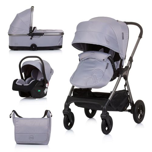 Chipolino Kombikinderwagen 3 in 1 Infinity i-Size Babyschale Babywanne Sportsitz grau