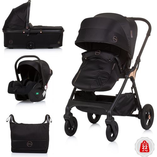 Chipolino Infinity Faltbarer 3-in-1-Kinderwagen mit Tragewanne und Autositz Obsidian