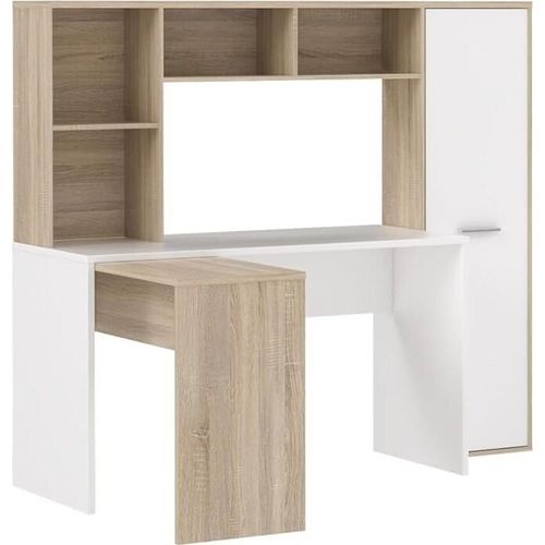 Furniture24 Eckschreibtisch Eriadu Erbb541-C979 Wohnwand Schreibtisch Mit Schrank Sonoma Eiche/Weiß