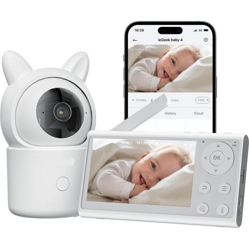 ZREE Babyphone mit Kamera und App, Nachtsicht1080P/4,3 Zoll WLAN Video Babyfon PTZ, Automatische Verfolgung, Geräuscherkennung, Temperaturanzeige