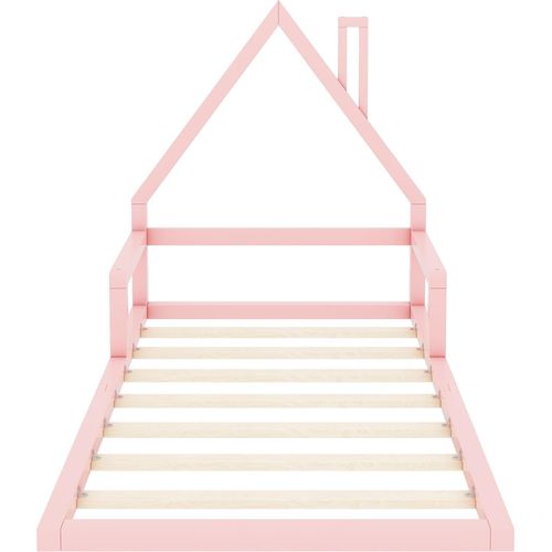Kinderbett 90x200cm Flachbett (ohne Matratze) Holzbett Rosa Kiefernholz Einzelbett Hausbett Massivholzbett Einfacher Stil