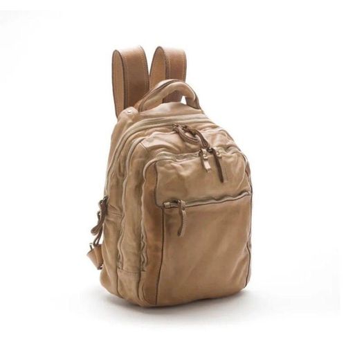 BZNA Bernd Beige Rucksack Backpacker Designer Uni Lederrucksack