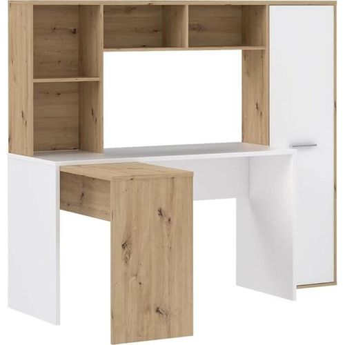 Furniture24 Eckschreibtisch Eriadu Erbb541-C979 Wohnwand Schreibtisch Mit Schrank Artisan Eiche/Weiß