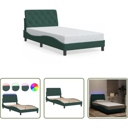The Living Store Bettgestell mit LED-Leuchten Dunkelgrün 100x200 cm Samt