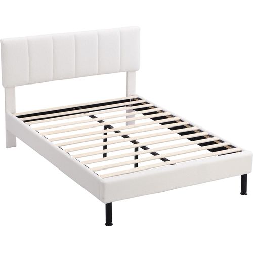 Polsterbett 140x190cm (Ohne Matratze) Beige Samt Doppelbett Jugendbett Erwachsenenbett Mit Eisenfüße und Lattenrost