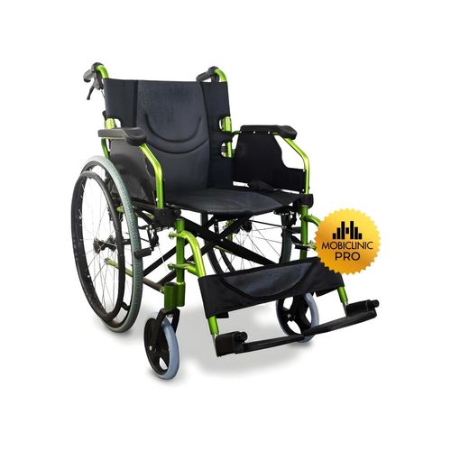 Rollstuhl Faltbar Aluminium Leicht Manuell Mit Bremsen Klappbare und geteilte Rückenlehne Faltrollstuhl Grün Bolonia Mobiclinic