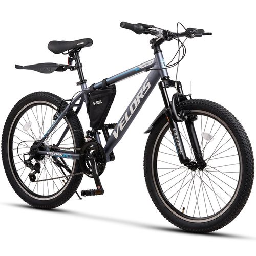 VELORS Mountainbike 24 Zoll Fahrrad Kinderfahrrad Mädchen und Jungen 21 Gang Shimano Tourney Schaltwerk Kettenschaltung mit Fahrtasche MTB Hardtail