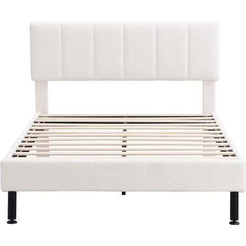 Polsterbett 140x190cm (Ohne Matratze) Samt Beige Doppelbett Jugendbett Erwachsenenbett Mit Eisenfüße und Lattenrost