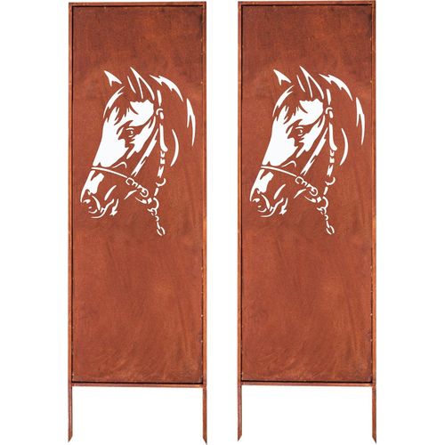 Sichtschutz Metall 2x - 160 cm x 50 cm - Edelrost - Rostoptik Sichtschutz für Garten - Sichtschutzelement - Sichtschutzwand - Gartendekoration Zaun