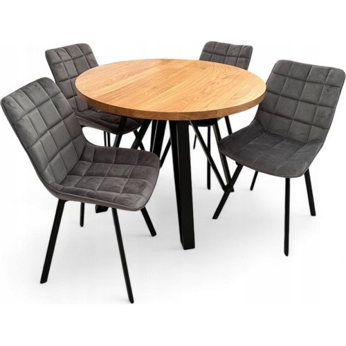 Set für 4 Personen Stühle + Runder Tisch Eichenholzplatte nicht klappbar Ø100 cm
