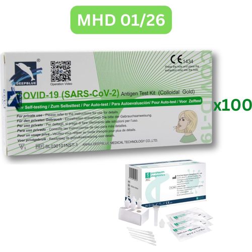Deepblue Covid-19 Antigen Schnell-Selbsttest (Laientest) 100 Stück MHD 01/26 | ID: 2099 | GRATIS parahealth Tests (5 Stück, MHD 12/25)