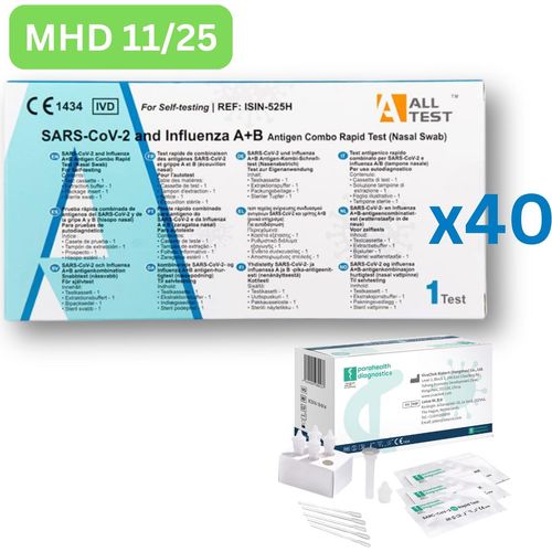 Alltest COVID & Influenza A+B Antigen-Schnelltest (Nasenabrstich, Laientest) 40 Stück MHD 11/25| Einzeltest | ID: 2099 | GRATIS parahealth Tests (5 Stück, MHD 12/25)