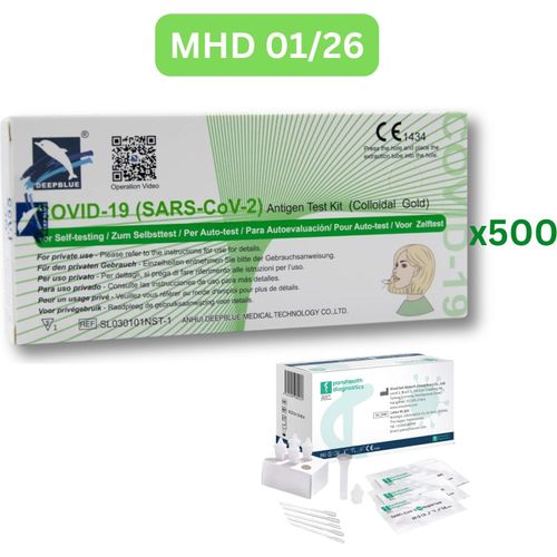 Deepblue Covid-19 Antigen Schnell-Selbsttest (Laientest) 500 Stück MHD 01/26 | ID: 2099 | GRATIS parahealth Tests (5 Stück, MHD 12/25)