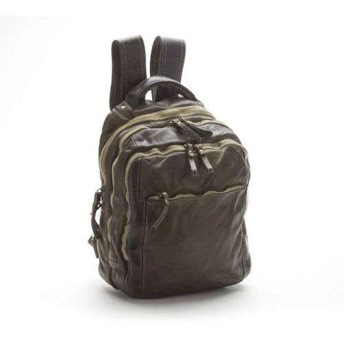 BZNA Bernd grün Rucksack Backpacker Designer Uni Lederrucksack