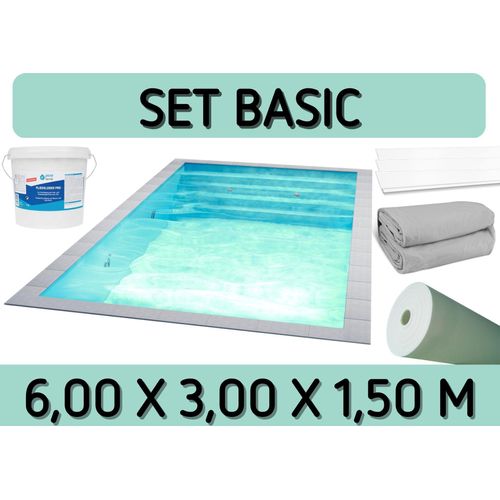 Styroporpool Set Basic - 600 x 300 x 150 cm - mit Innenfolie und Zubehör - Graue Innenfolie