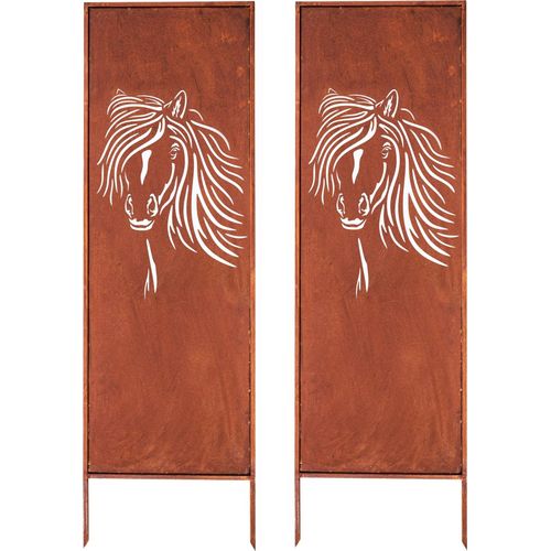 Sichtschutz Metall 2x - 160 cm x 50 cm - Edelrost - Rostoptik Sichtschutz für Garten - Sichtschutzelement - Sichtschutzwand - Gartendekoration Zaun
