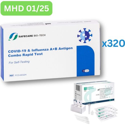 Safecare & Influenza (Grippe) Kombi-Schnelltest | Laien-Selbsttest | 320 Stück MHD 01/25 | ID: 2099 | GRATIS parahealth Tests (5 Stück, MHD 12/25)