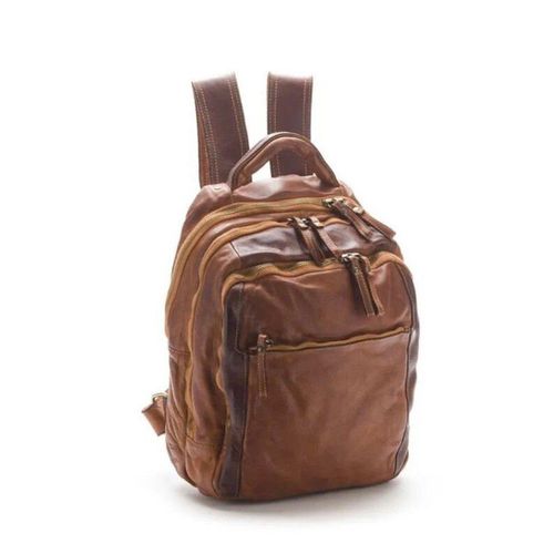 BZNA Bernd cognac Rucksack Backpacker Designer Uni Lederrucksack