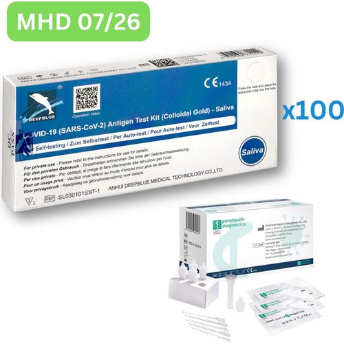 Deepblue Covid Antigen Lolli-Speichel-Test | Schnell-Selbsttest (Laientest) 100 Stück MHD 07/26 | ID: 2099 | GRATIS parahealth Tests (5 Stück, MHD 12/25)