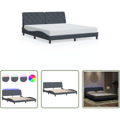 The Living Store Bettgestell mit LED-Leuchten Dunkelgrau 180x200 cm Samt