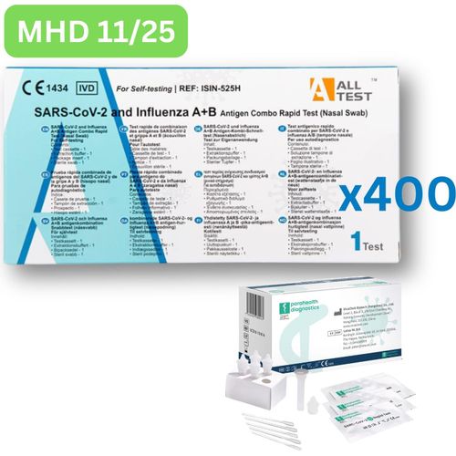 Alltest COVID & Influenza A+B Antigen-Schnelltest (Nasenabrstich, Laientest) 400 Stück MHD 11/25| Einzeltest | ID: 2099 | GRATIS parahealth Tests (5 Stück, MHD 12/25)